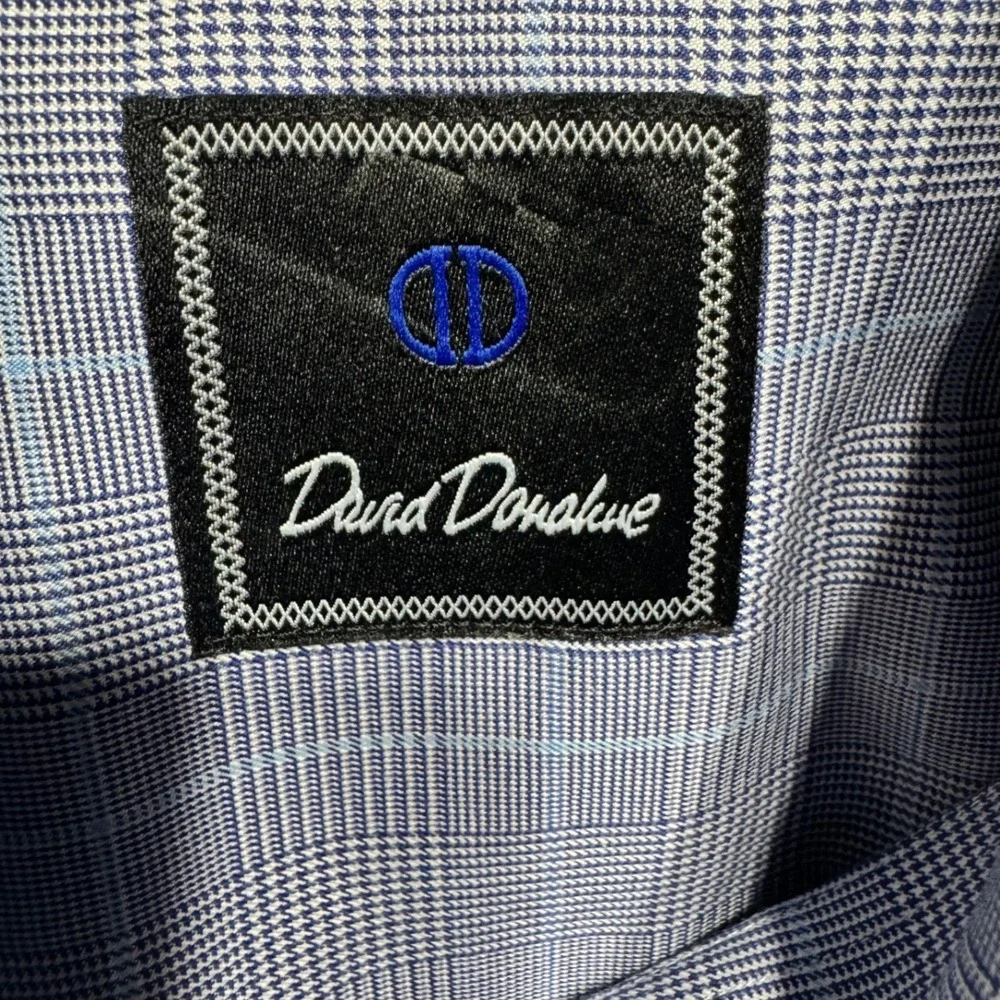David Donahue Mens 16 34/35 Blue Glen Plaid Cotton Dress Shirt Professional - Picture 3 of 9